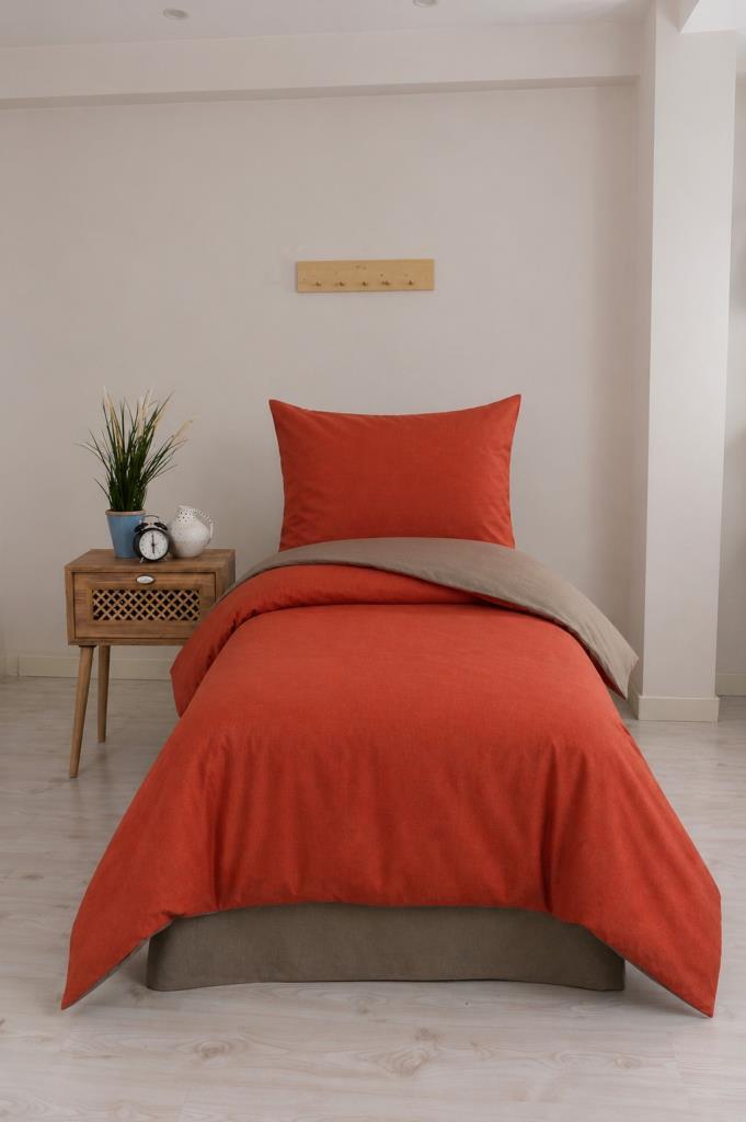 Silente Tek Kişilik Nevresim Takımı Turuncu - Bej - 1