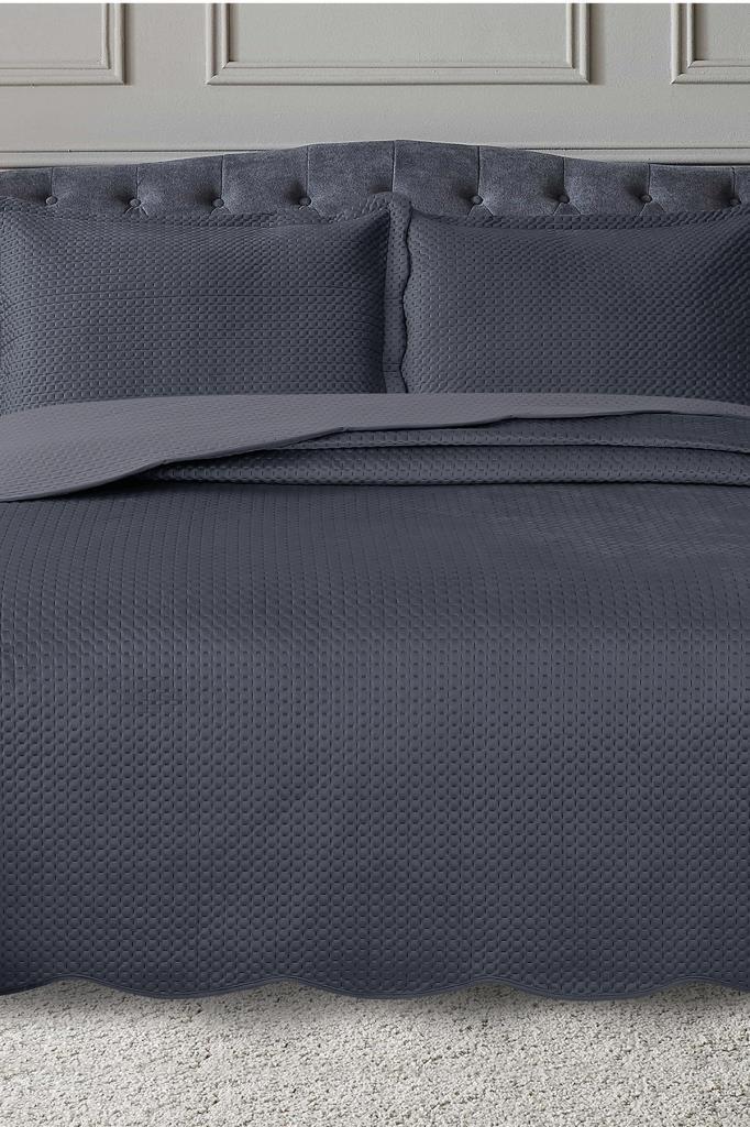 Silvia Çift Kişilik Lüks Kadife Yatak Örtüsü Antrasit - 1
