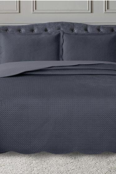 Silvia Çift Kişilik Lüks Kadife Yatak Örtüsü Antrasit - Çeyiz Diyarı