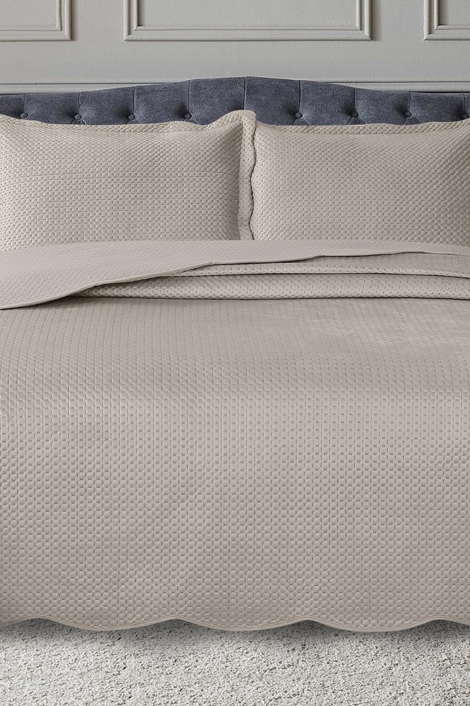 Silvia Çift Kişilik Lüks Kadife Yatak Örtüsü Bej - 1