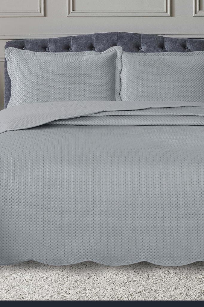 Silvia Çift Kişilik Lüks Kadife Yatak Örtüsü Gri - 1