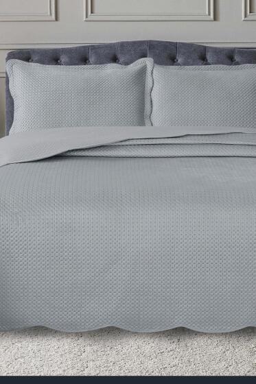 Silvia Çift Kişilik Lüks Kadife Yatak Örtüsü Gri - Çeyiz Diyarı