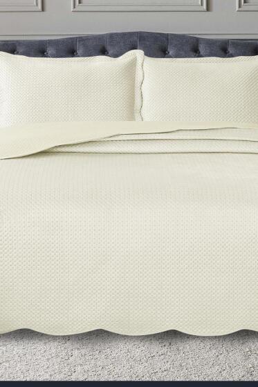 Silvia Çift Kişilik Lüks Kadife Yatak Örtüsü Krem - Çeyiz Diyarı