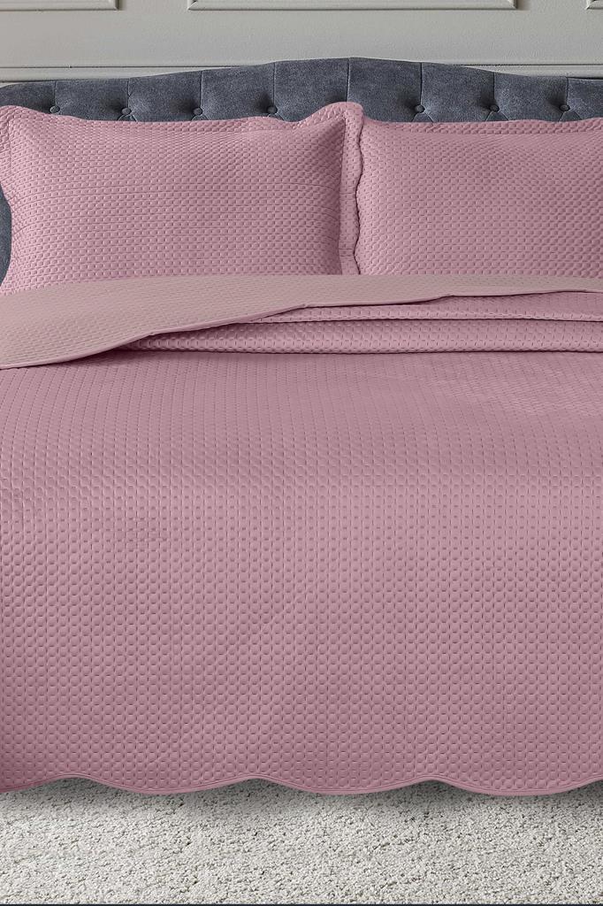Silvia Çift Kişilik Lüks Kadife Yatak Örtüsü Pudra - 1