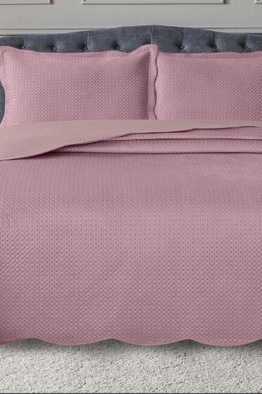 Silvia Çift Kişilik Lüks Kadife Yatak Örtüsü Pudra - Çeyiz Diyarı