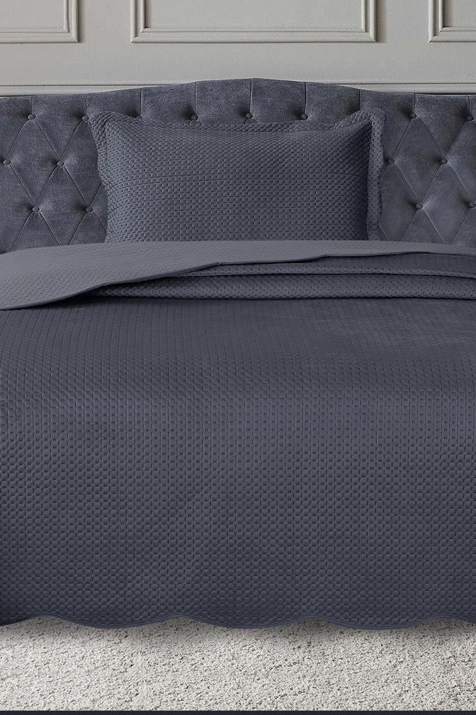 Silvia Tek Kişilik Lüks Kadife Yatak Örtüsü Antrasit - 1