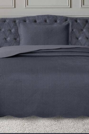 Silvia Tek Kişilik Lüks Kadife Yatak Örtüsü Antrasit - Çeyiz Diyarı