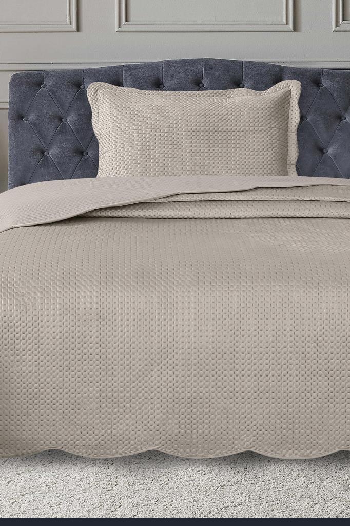 Silvia Tek Kişilik Lüks Kadife Yatak Örtüsü Bej - 1