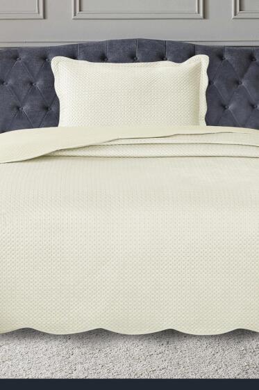 Silvia Tek Kişilik Lüks Kadife Yatak Örtüsü Krem - Çeyiz Diyarı