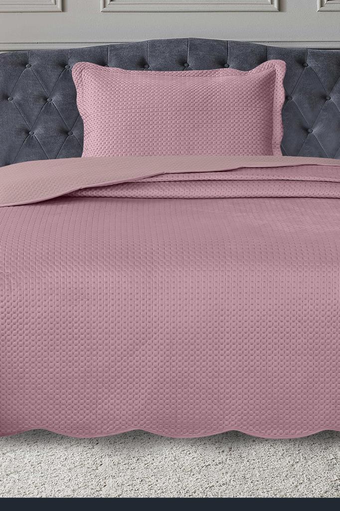 Silvia Tek Kişilik Lüks Kadife Yatak Örtüsü Pudra - 1