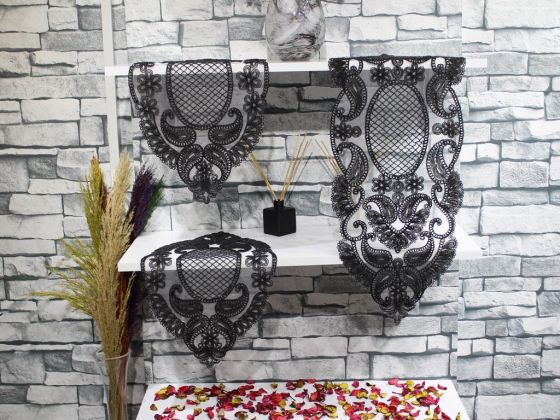 Simona Lale Desenli Yatak Odası Ve Salon Takımı 3 Parça Siyah - Çeyiz Diyarı