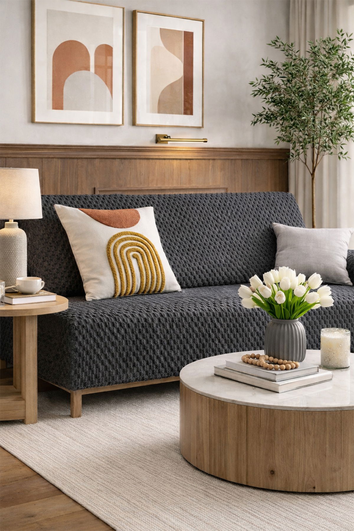 Sofa Cover Pelüş Kaymaz Tabanlı Koltuk Örtüsü 170x215 Cm Antrasit - 1