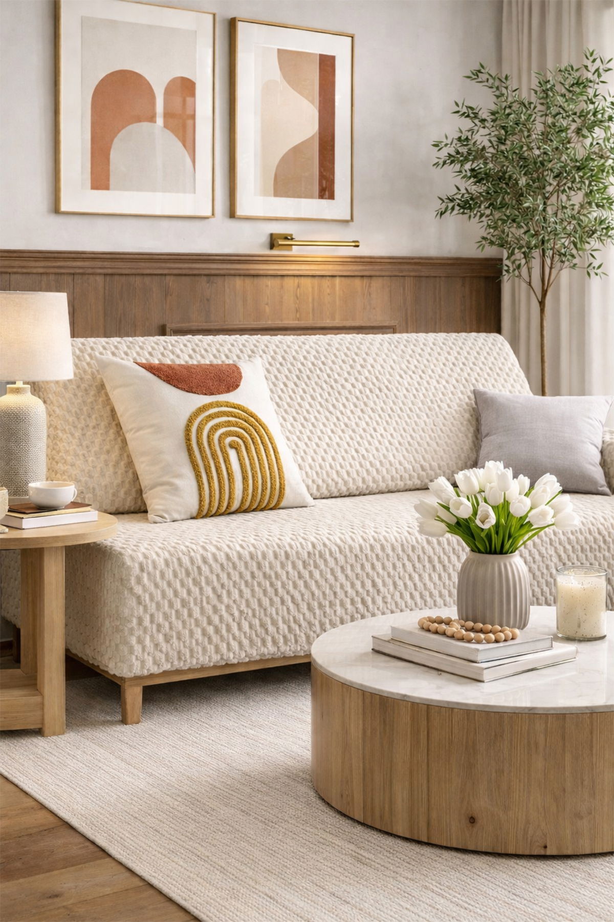 Sofa Cover Pelüş Kaymaz Tabanlı Koltuk Örtüsü 170x215 Cm Bej - 1