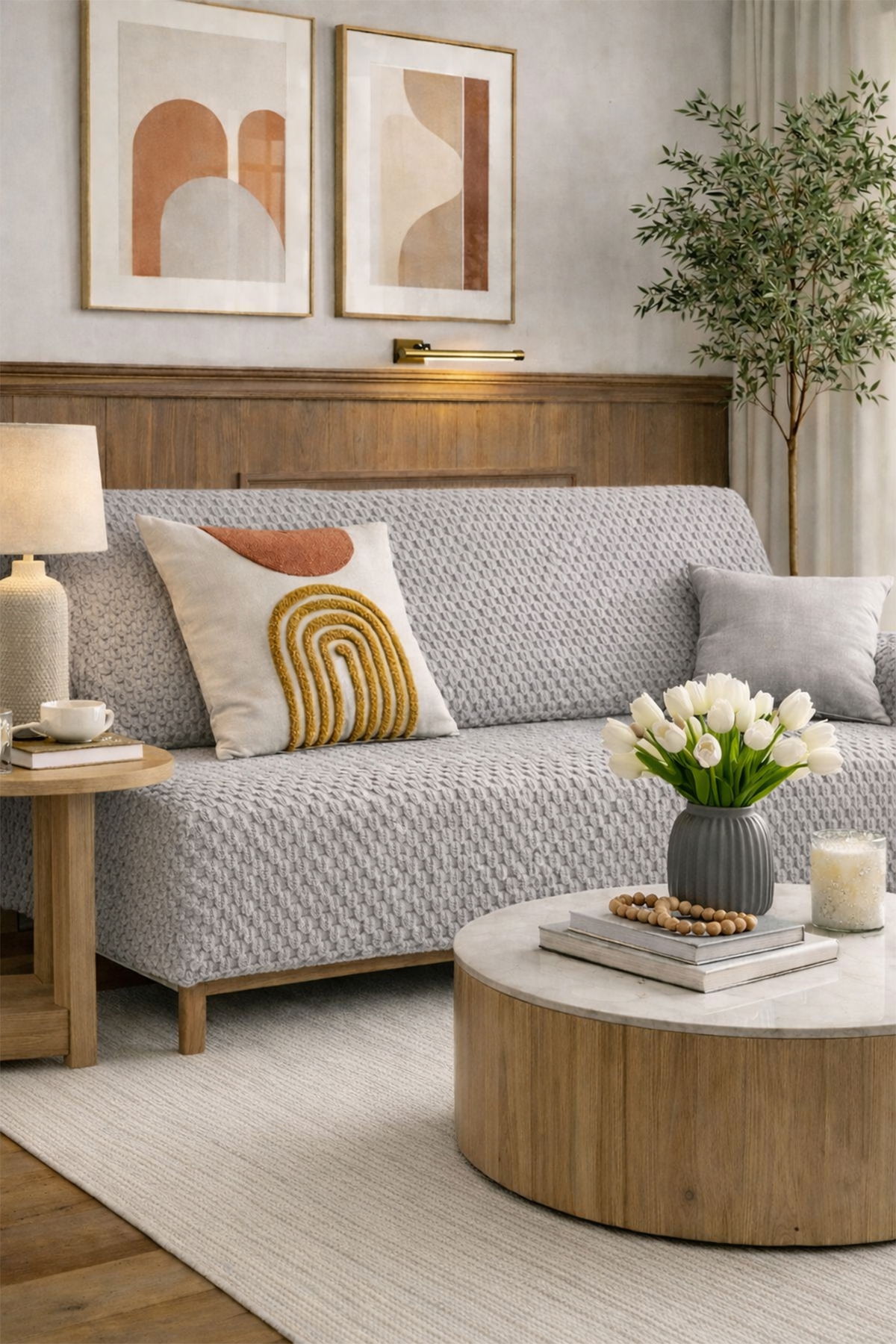 Sofa Cover Pelüş Kaymaz Tabanlı Koltuk Örtüsü 170x215 Cm Gri - 1