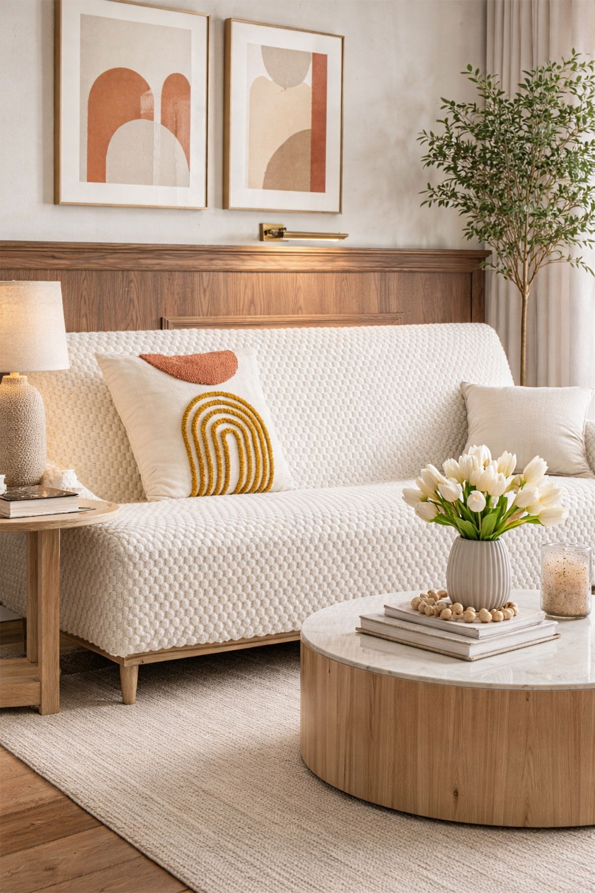 Sofa Cover Pelüş Kaymaz Tabanlı Koltuk Örtüsü 170x215 Cm Krem - 1