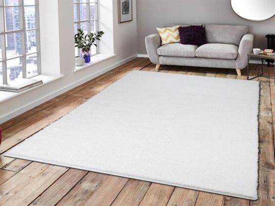 Soft Plain Optik Beyaz Dikdörtgen Halı 150x230cm - Çeyiz Diyarı