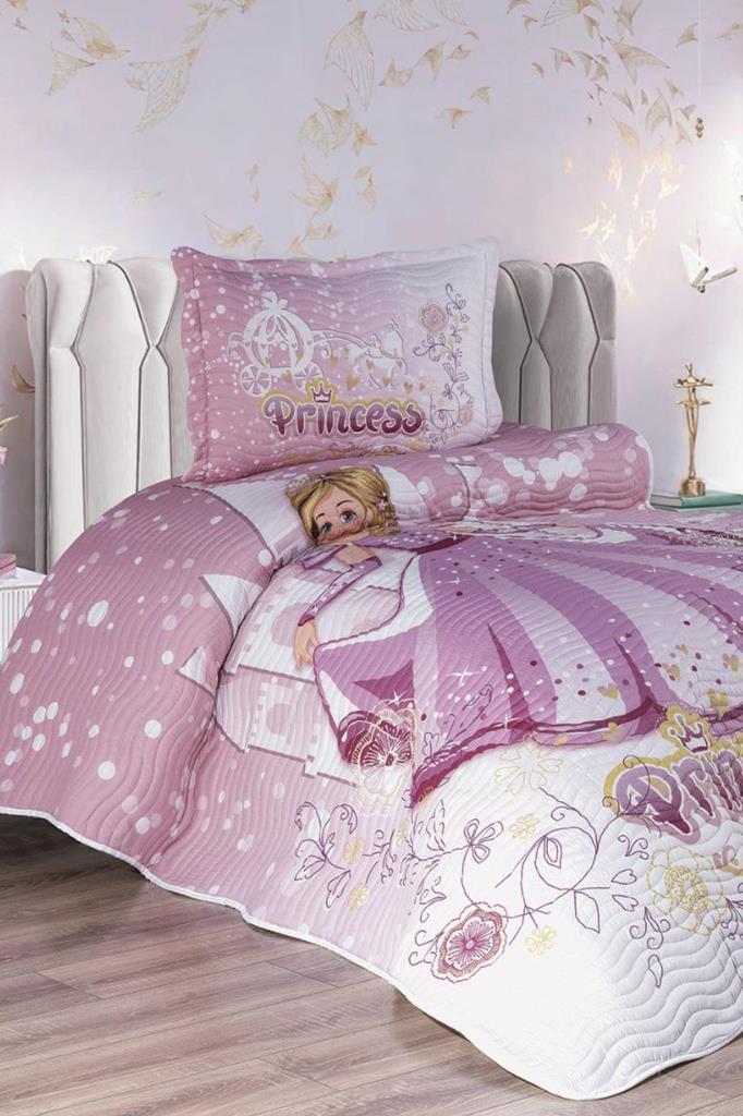 Solenya Baskılı Kapitoneli Tek Kişilik Yatak Örtüsü Pembe - 1