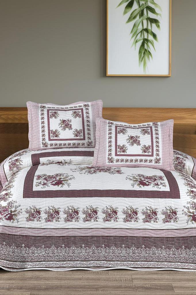 Solindra Baskılı Kapitoneli Çift Kişilik Yatak Örtüsü Gül Kurusu - 1