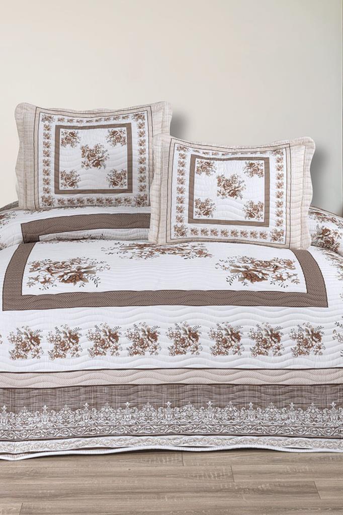 Solindra Baskılı Kapitoneli Çift Kişilik Yatak Örtüsü Kahve - 1