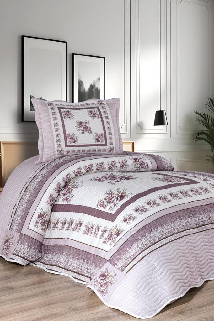 Solindra Baskılı Kapitoneli Tek Kişilik Yatak Örtüsü Gül Kurusu - 1