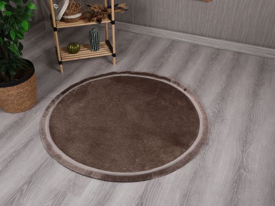 Spor Saçaklı Pelüş Yuvarlak Paspas 100x100 Kahve - Çeyiz Diyarı