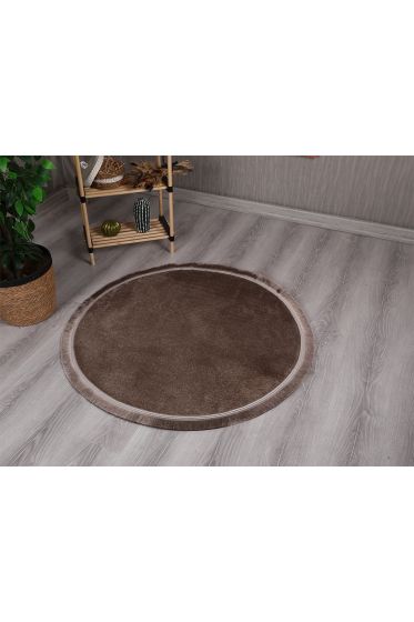 Spor Saçaklı Pelüş Yuvarlak Paspas 100x100 Kahve - Çeyiz Diyarı (1)