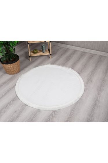 Spor Saçaklı Pelüş Yuvarlak Paspas 100x100 Krem - Çeyiz Diyarı (1)