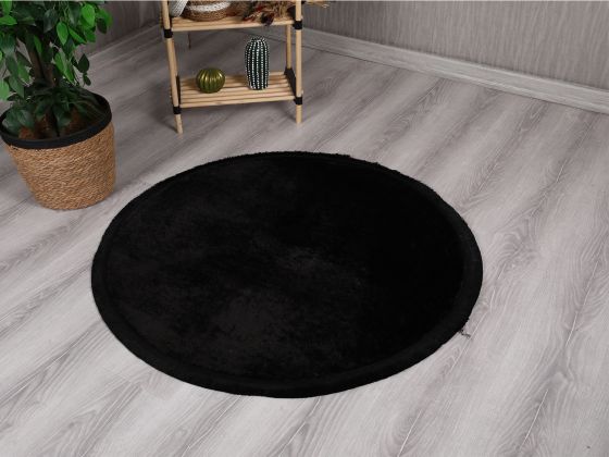 Spor Saçaklı Pelüş Yuvarlak Paspas 100x100 Siyah - Çeyiz Diyarı