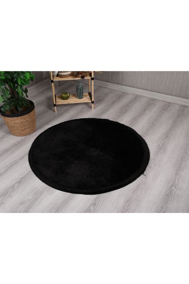 Spor Saçaklı Pelüş Yuvarlak Paspas 100x100 Siyah - Çeyiz Diyarı (1)