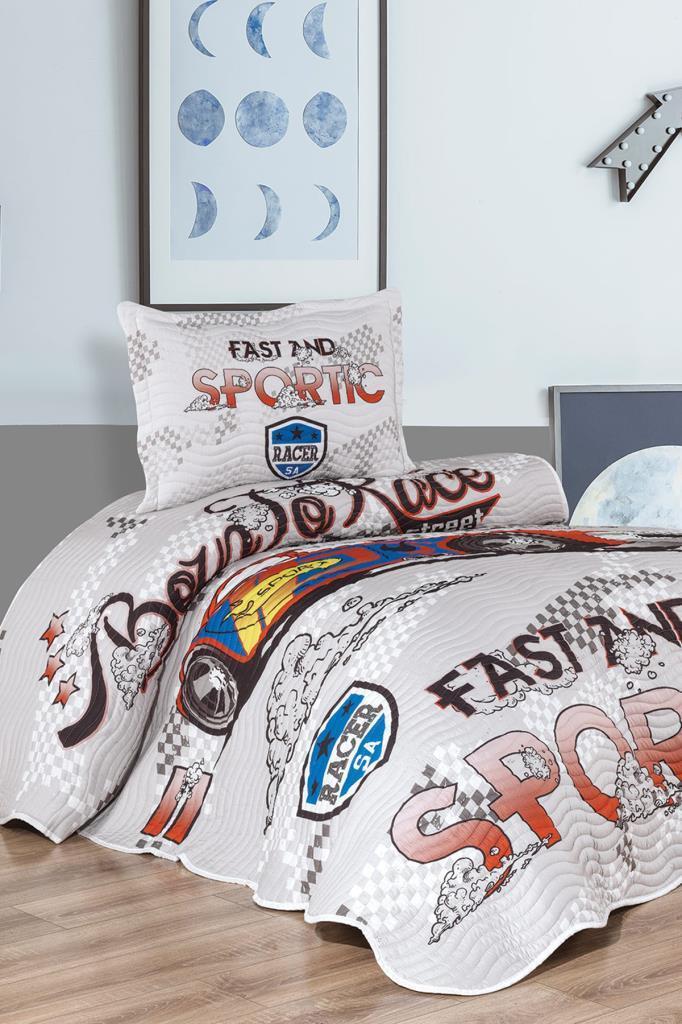 Sportic Car Baskılı Kapitoneli Tek Kişilik Yatak Örtüsü - 1