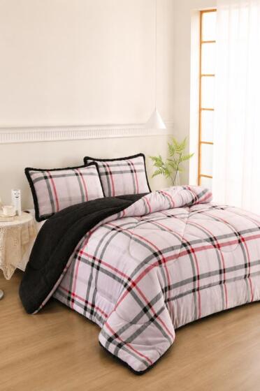 Spring Desenli Peluş Çift Kişilik Comforter Set - Çeyiz Diyarı