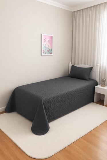 Star Tek Kişilik Kapitoneli Yatak Örtüsü Antrasit - Çeyiz Diyarı