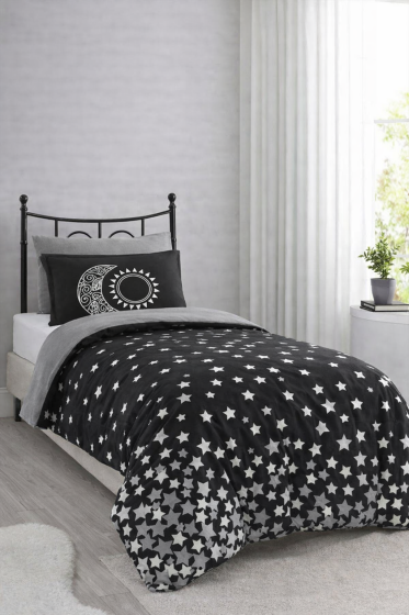 Stars Tek Kişilik Poplin Nevresim Takımı Siyah - Hobby