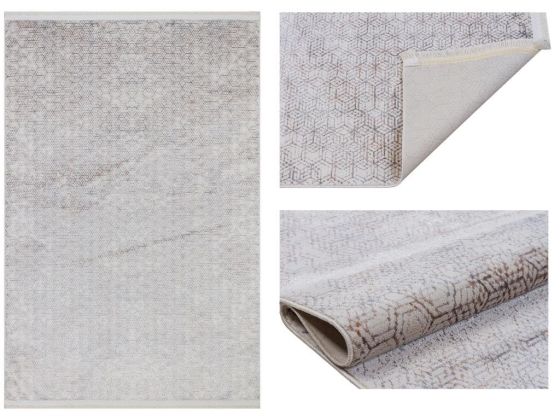 Still Hexagon Kaymaz Tabanlı Dikdörtgen Halı 80x150 Cm Bej - Çeyiz Diyarı