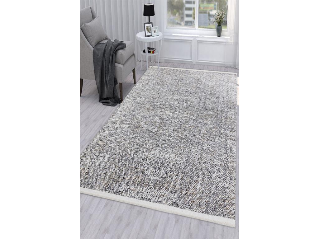 Still Hexagon Kaymaz Tabanlı Dikdörtgen Halı 80x150 Cm Black - 2
