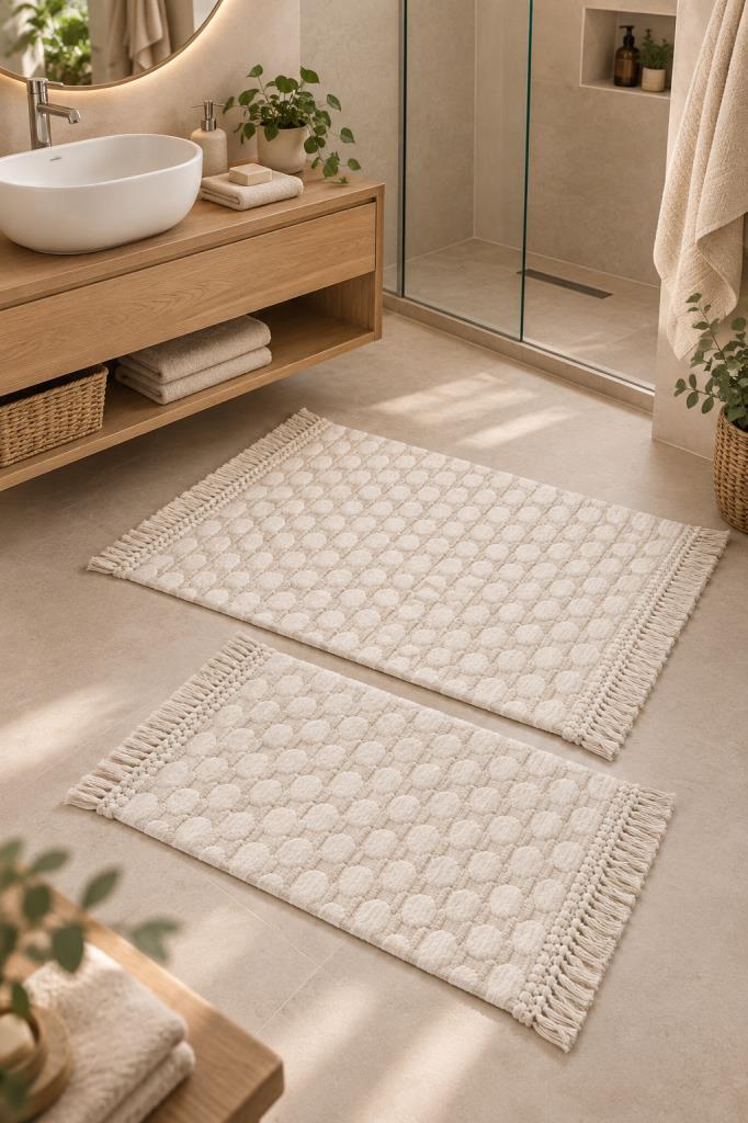 Stone %100 Pamuk 2li Banyo Paspas Takımı 60x90 cm - 40x60 cm - 2