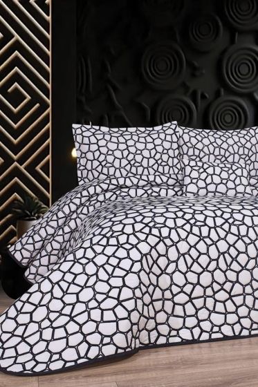 Stone 4 Parça Yatak Örtüsü 240x260 Beyaz Lacivert - Çeyiz Diyarı
