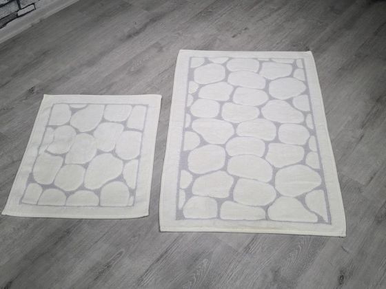 Stone Pamuk Banyo Paspas Seti 2'li Beyaz - Çeyiz Diyarı
