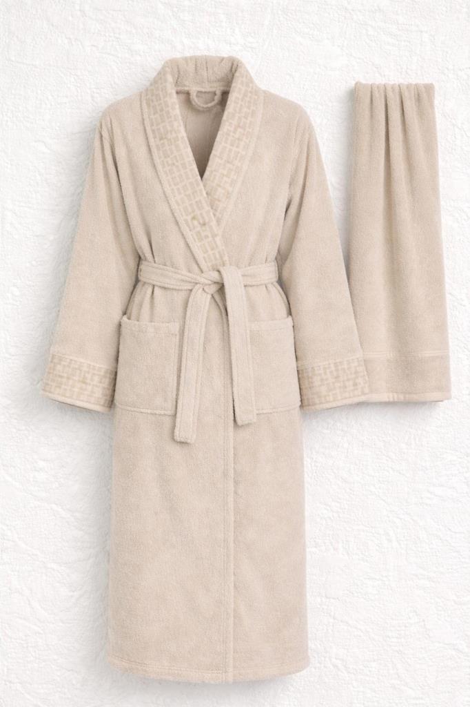 Su Yolu 3xl Beden 2 Parça Bornoz Takımı Açık Bej - 1