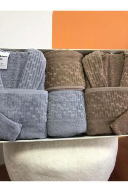 Su Yolu 8 Parça Aile Bornoz Takımı Açık Gri - Koyu Bej - 2