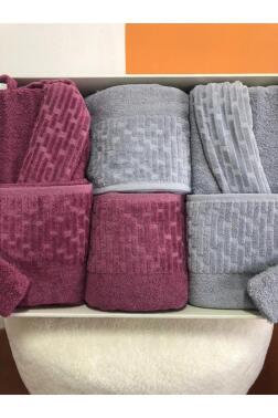 Su Yolu 8 Parça Aile Bornoz Takımı Açık Gri - Mürdüm - 2