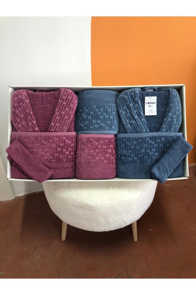 Su Yolu 8 Parça Aile Bornoz Takımı İndigo - Mürdüm - 1