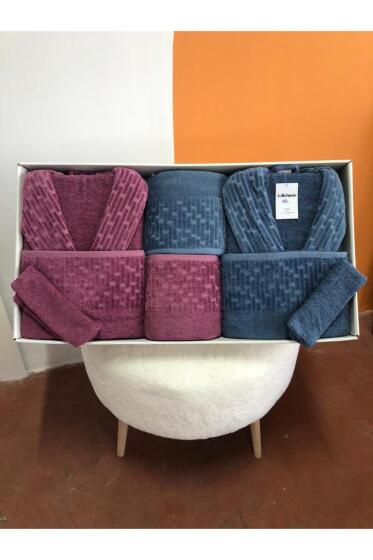 Su Yolu 8 Parça Aile Bornoz Takımı İndigo - Mürdüm - Çeyiz Diyarı