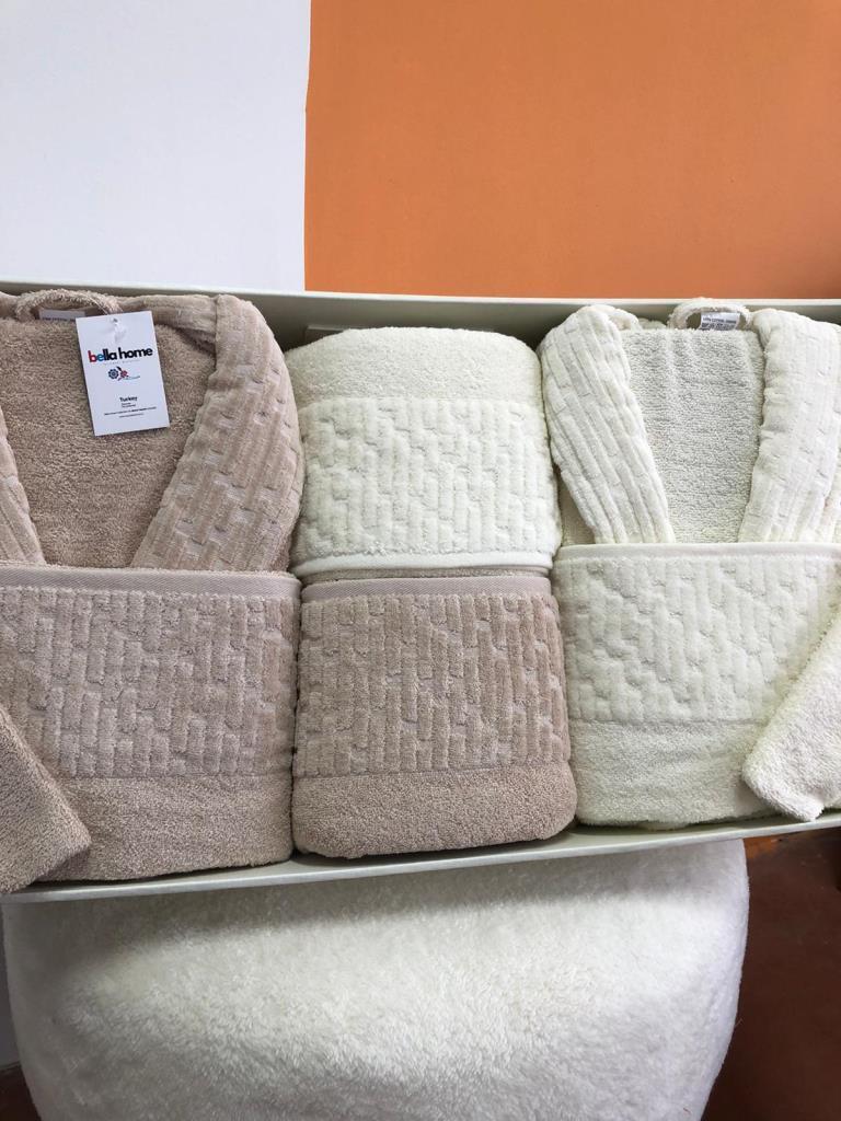 Su Yolu 8 Parça Aile Bornoz Takımı Krem - Açık Bej - 2