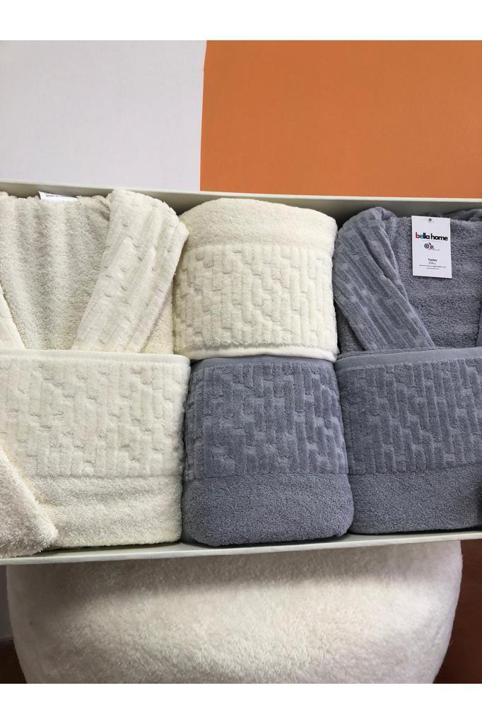 Su Yolu 8 Parça Aile Bornoz Takımı Krem - Açık Gri - 2