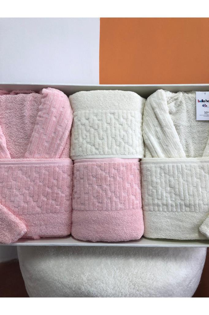 Su Yolu 8 Parça Aile Bornoz Takımı Krem - Pudra - 2