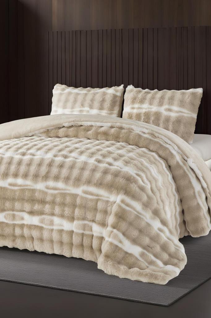 Su Yolu Tavşan Tüyü Çift Kişilik Yatak Örtüsü 220x240 Cm Bej - 1