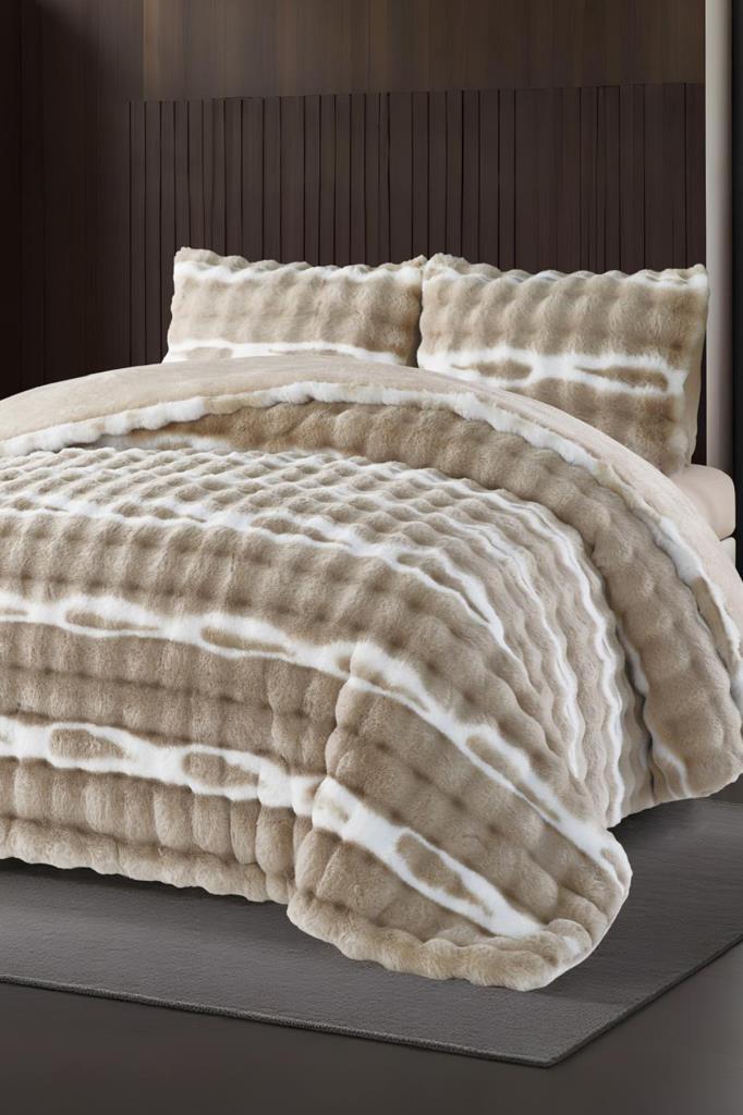 Su Yolu Tavşan Tüyü Çift Kişilik Yatak Örtüsü 220x240 Cm Cappucino - 1