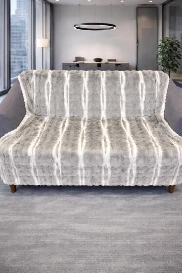 Su Yolu Tavşan Tüyü Kaymaz Tabanlı Koltuk Örtüsü 170x215 Cm Gri - Çeyiz Diyarı