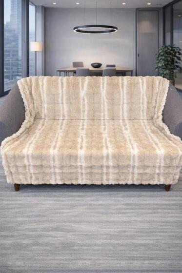 Su Yolu Tavşan Tüyü Kaymaz Tabanlı Koltuk Örtüsü 170x215 Cm Krem - Çeyiz Diyarı